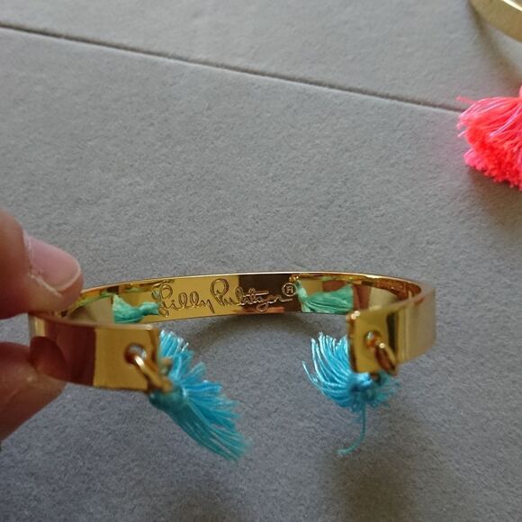 Lilly Pulitzer Gold Plated Tassels Cuff Bracelet x3 Turquoise, pink & blue - Picture 5 of 9
